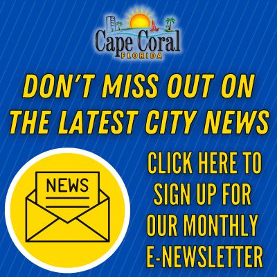 E-Newsletter flyer, don't miss out on the latest city news, click here to sign up for our monthly e-newsletter